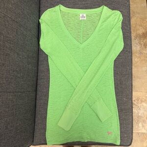 Victoria’s Secret PINK Green V-Neck Long Sleeve Top